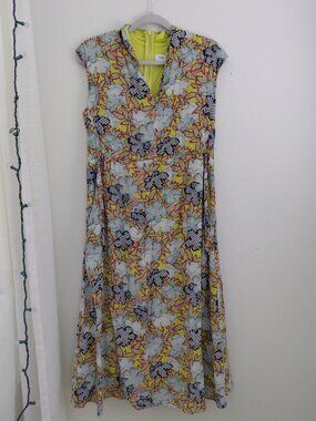 THE FOLD Silk Floral Geometric Midi Maxi Dress Size 8
